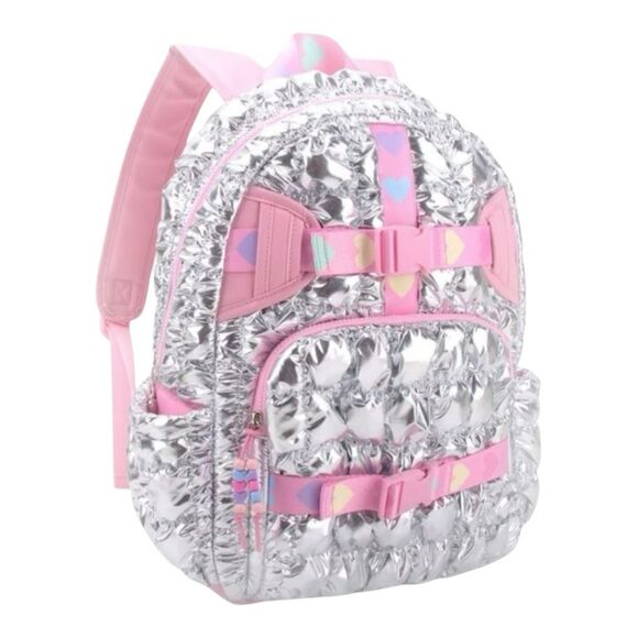 Omg Reflective Scrunch Pink Silver Metallic Barbie Large Quilted Dance Backpack - Picture 1 of 12
